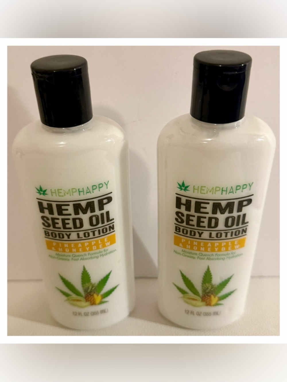 Hemphappy Hemp Seed Oil Body Lotion Bundle Pineapple Honeydew 12oz x2 Brand New